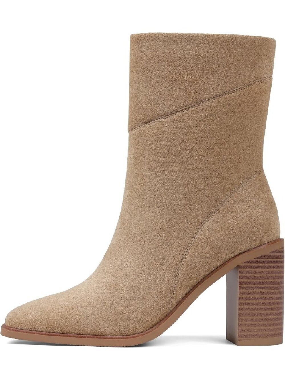 Women's Apricot Faux Suede Square Toe Panelled Stitching Upper Ankle Heel Boots